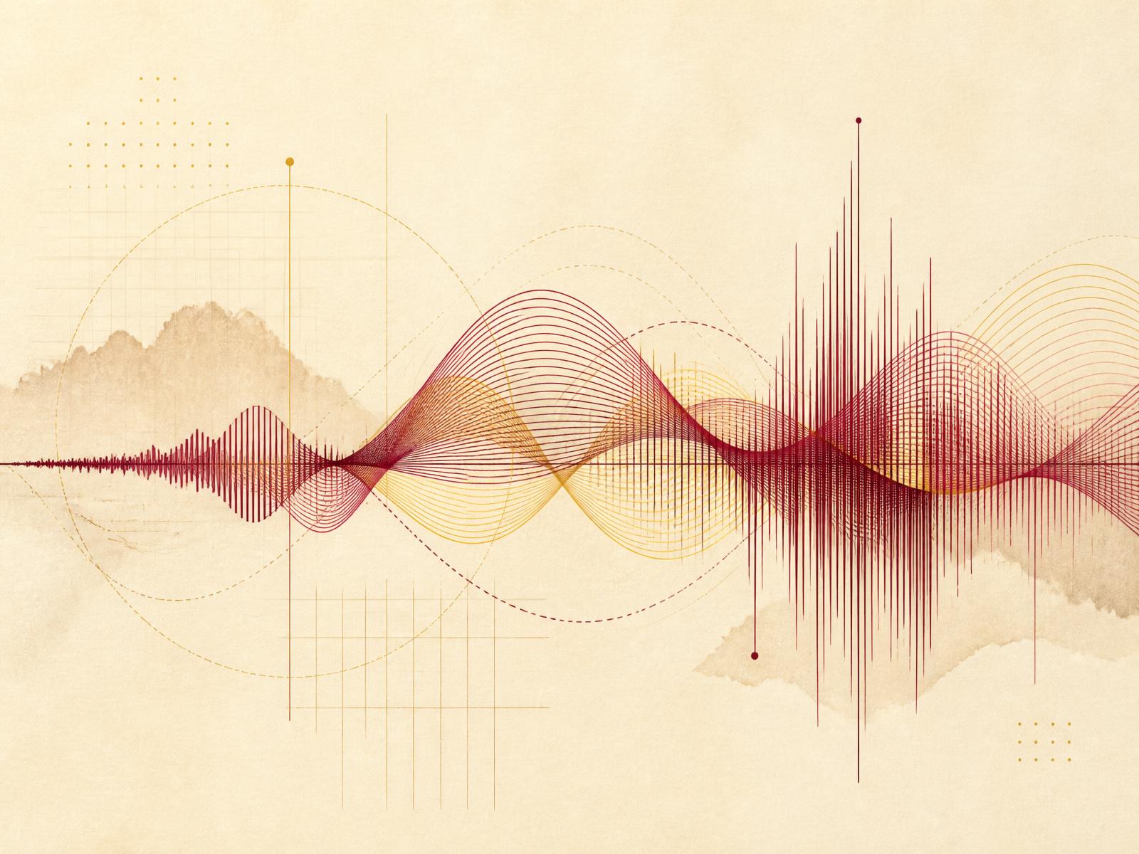 Abstract golden sound waves representing a listening session